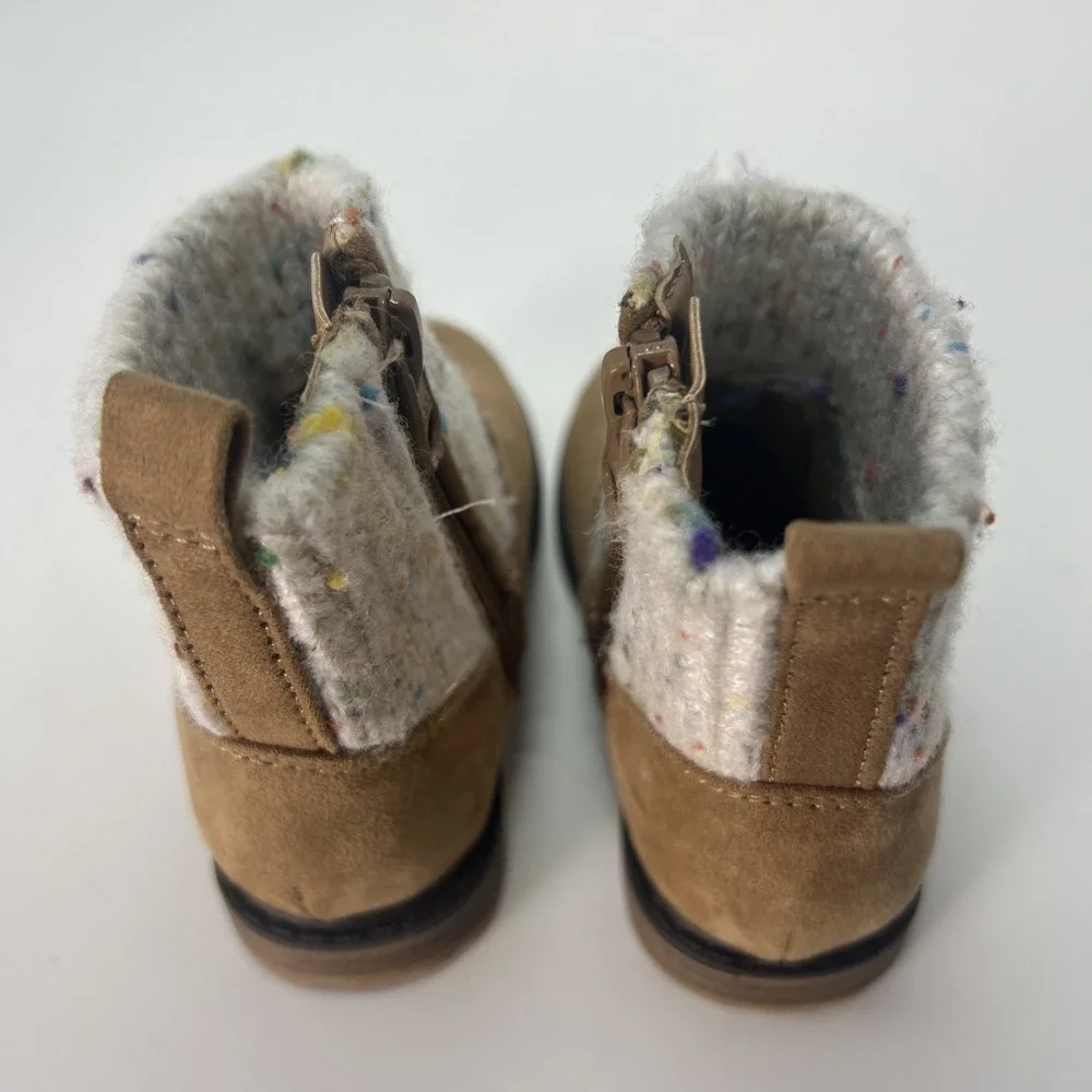 Cat and Jack Toddler Girls'  Emmaline Zipper Booties Sz 6, Cognac Speckled Cuffs